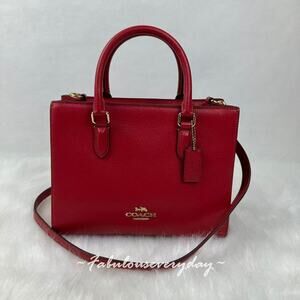 Coach Maggie Small Tote Bag Crossbody In Leather/Gold/True Red CY668 NWT